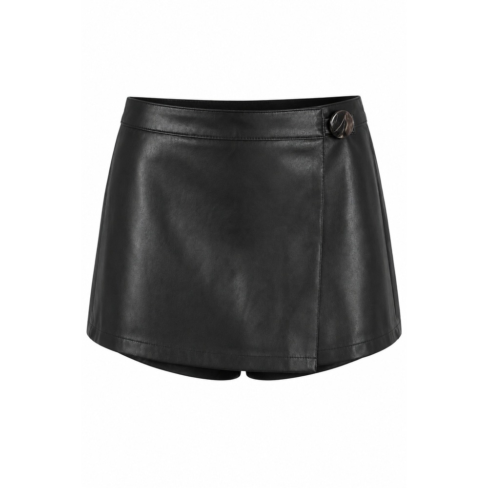 Haute Monde Faux Leather Wrap Front Skort Women L Black